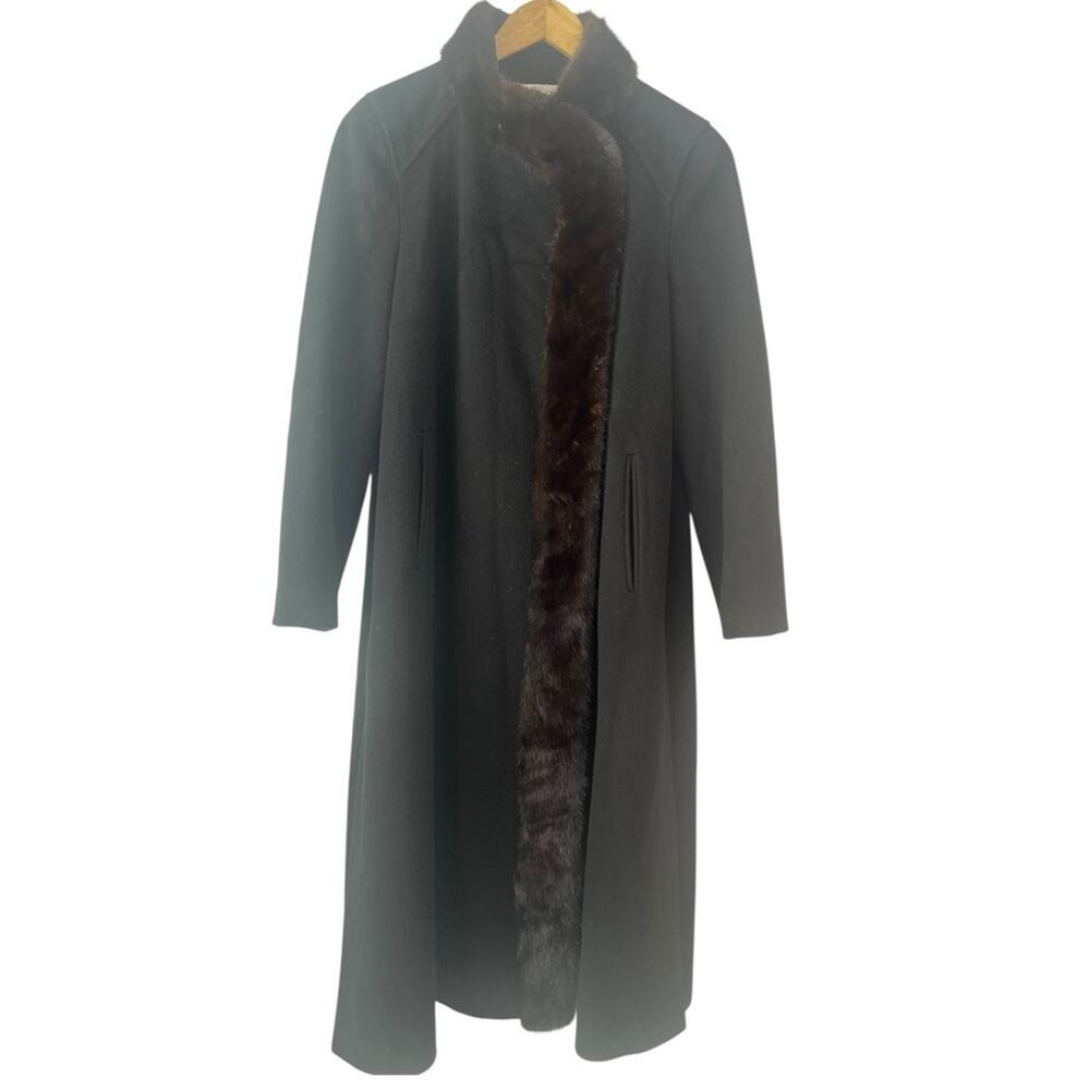 Vintage Lorendale Fur Trimmed Black Wool Overcoat Womens Medium Quiet Luxury